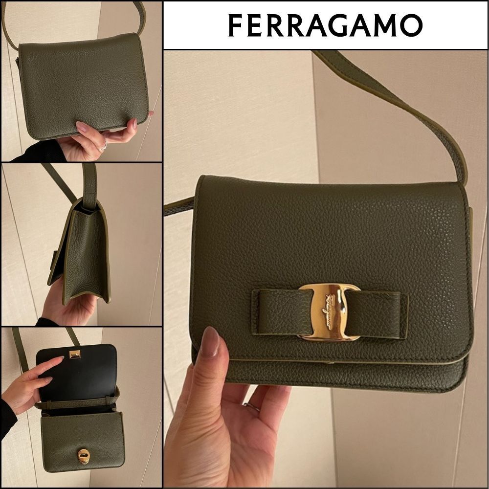 【FERRAGAMO】BOW RIBBON GRAIN LEATHER FLAP CROSSBODY BAG