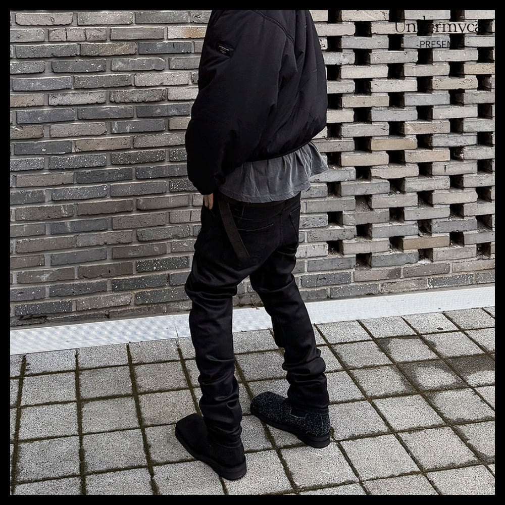 【Undermycar】MU.157 Classic Wax Coated Slim Straight Jeans