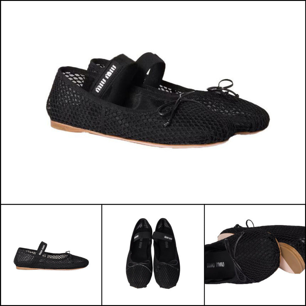 【Miu Miu】Women’s Mesh Fabric Ballerina Flat Shoes Black