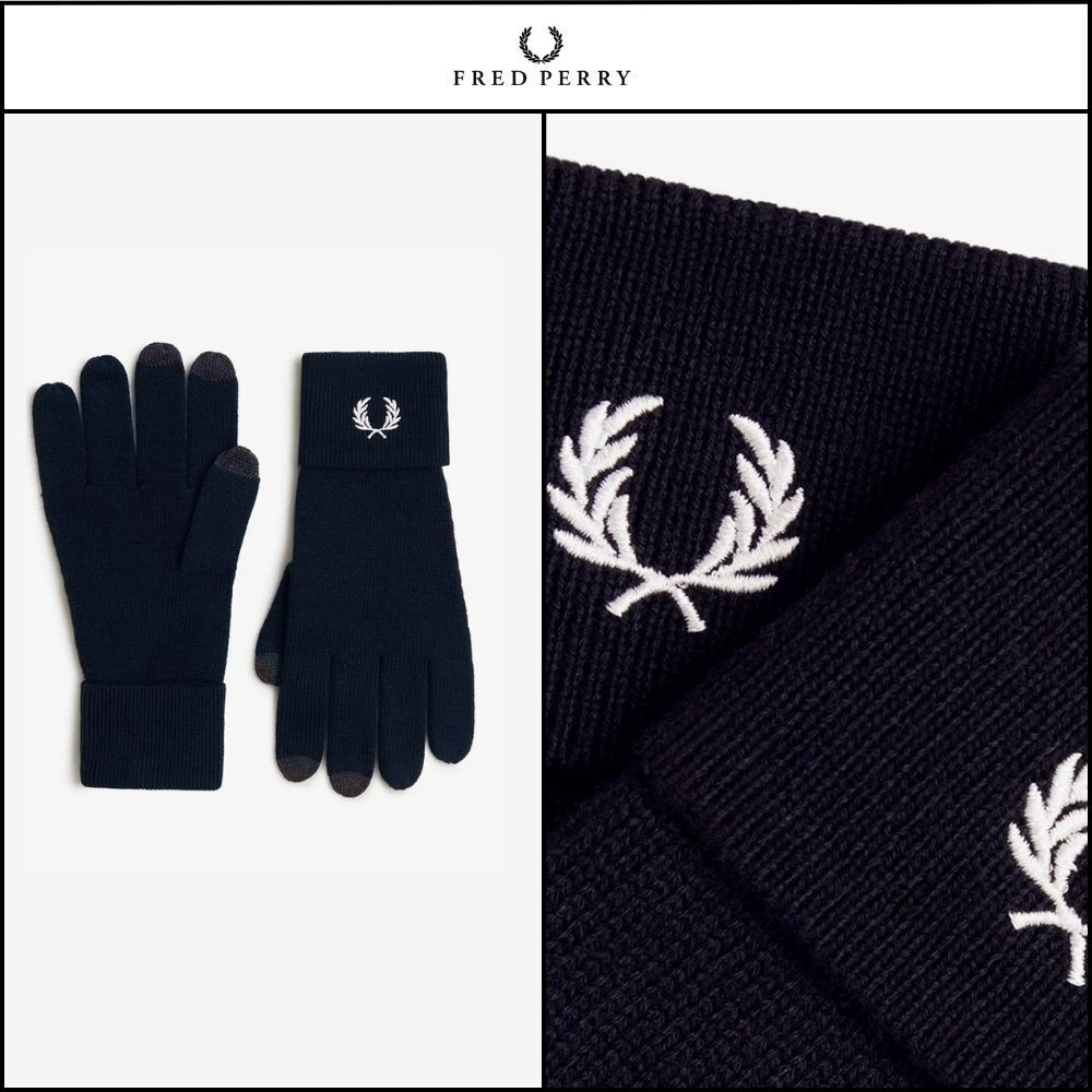 【FRED PERRY】Classic Wool Gloves Navy / Snow White