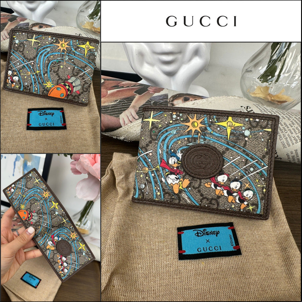【Gucci x Disney】Donald Duck Print Canvas Leather Wallet