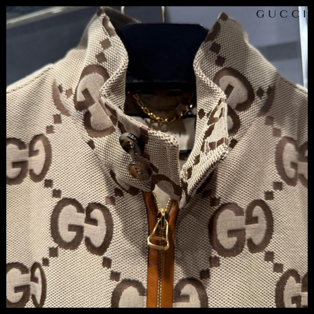 【GUCCI】Jumbo GG Cotton Canvas Blouson Jacket Camel Ebony