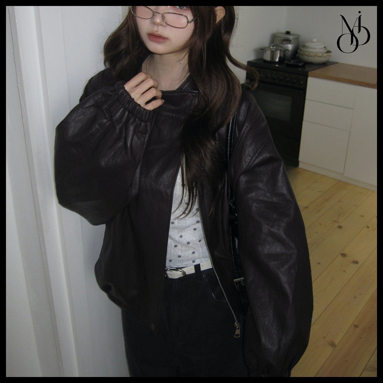 【MODIMOOD】Purple High Neck Leather Jacket 3 Colors