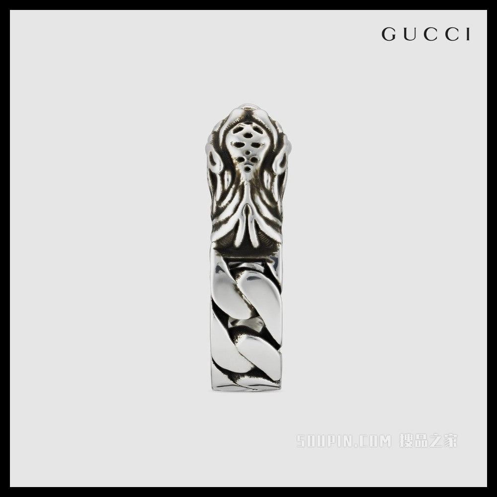 【GUCCI】Vintage Tiger Head Sterling Ring Argento Black
