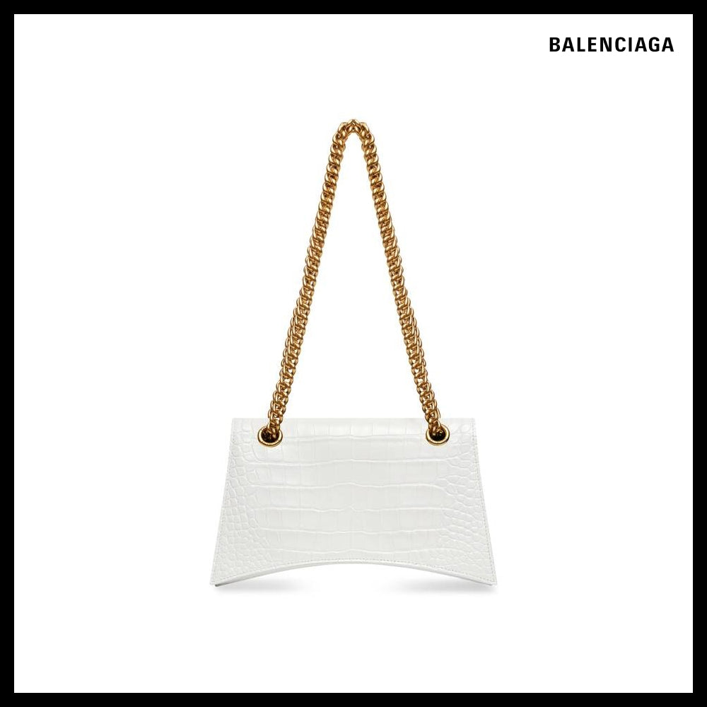 【BALENCIAGA】Crush Small Chain Bag Crocodile Embossed Optic
