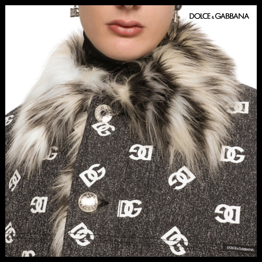 【Dolce & Gabbana】DG-LOGO JACQUARD JACKET WITH FAUX FUR