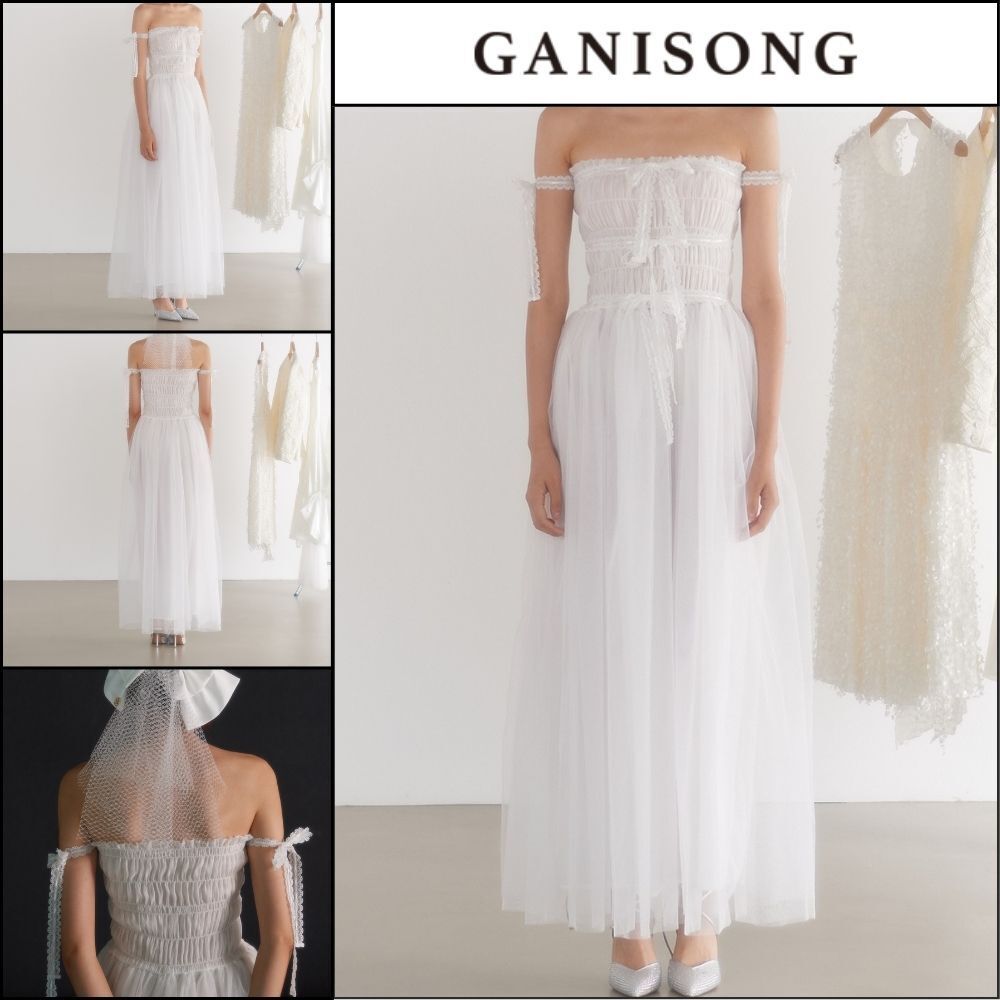 【GANISONG】Bridal Ribbon Tulle Dress White