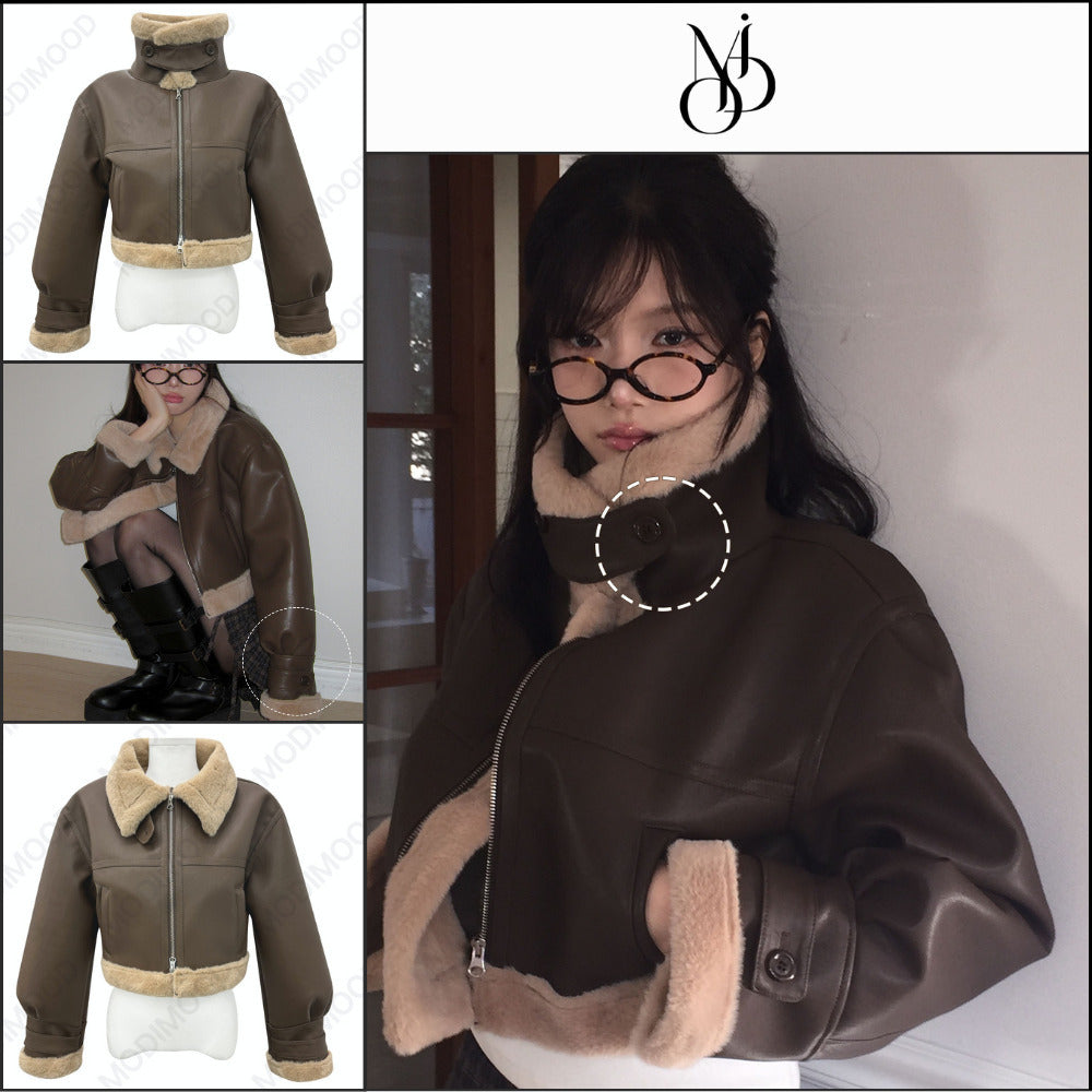 【MODIMOOD】Crop Mink Fur Mustang Brown