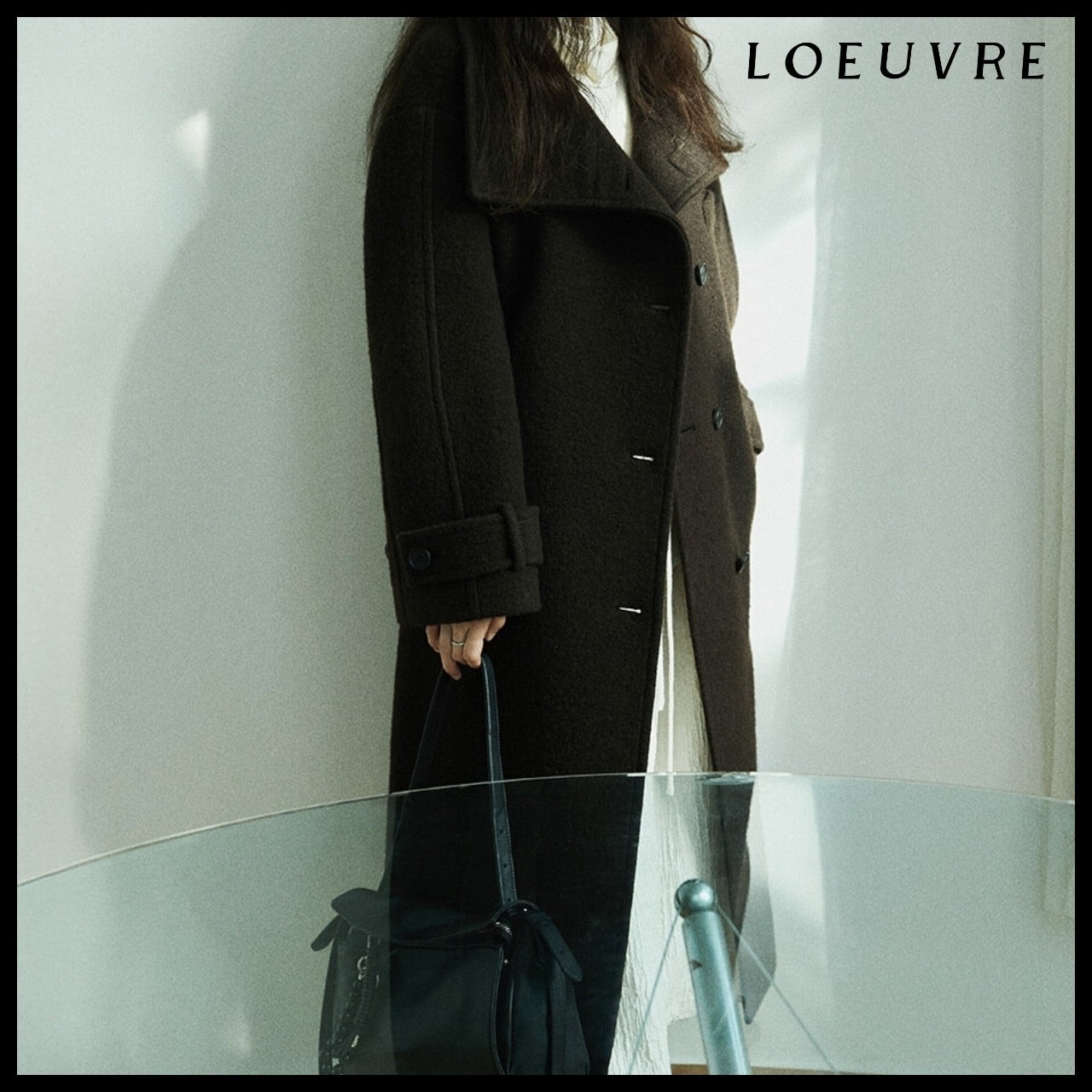 【LOEUVRE】Belted High-Neck Long Coat 3Colors