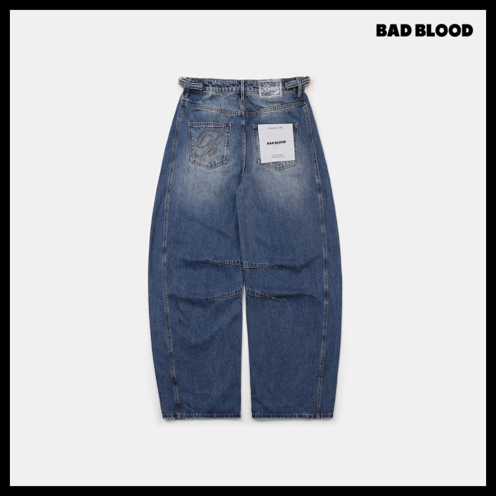 【BADBLOOD】Charlie Barrel Jeans - Mid Blue