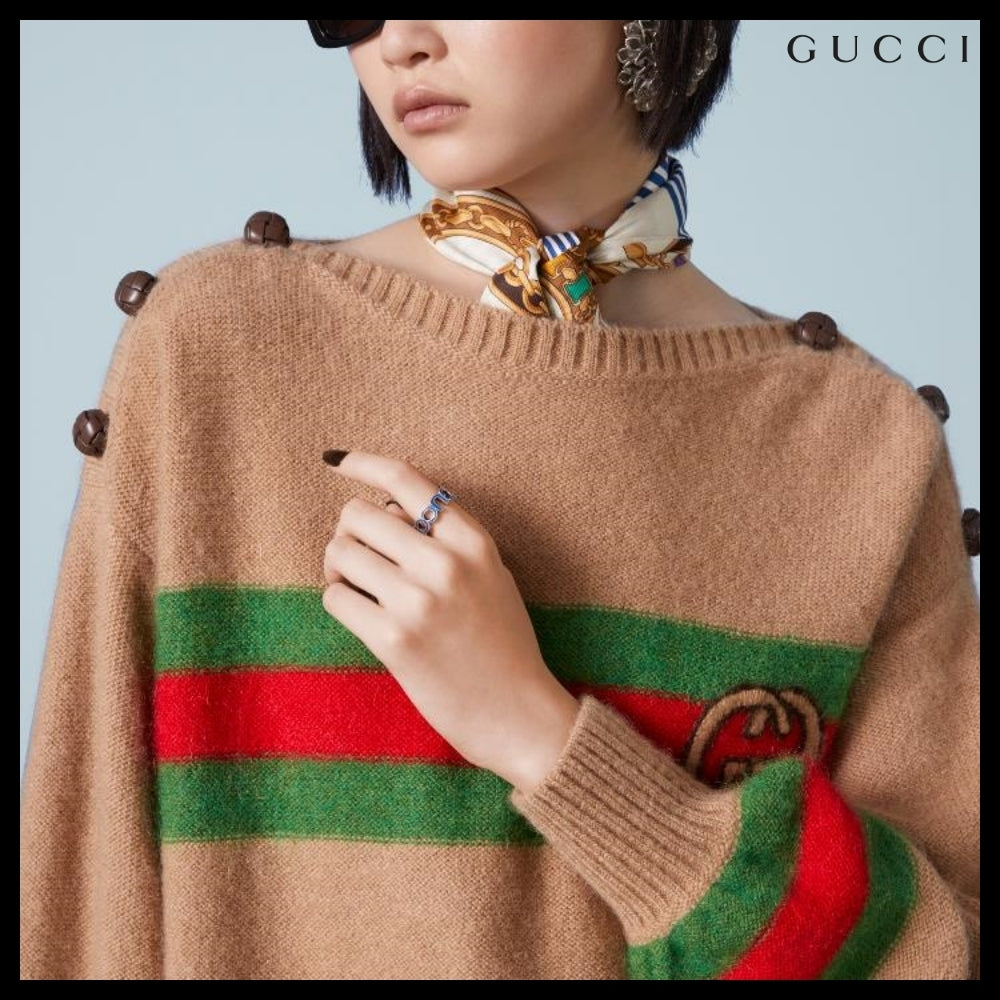 【GUCCI】Interlocking Enamel Silver Ring Blue