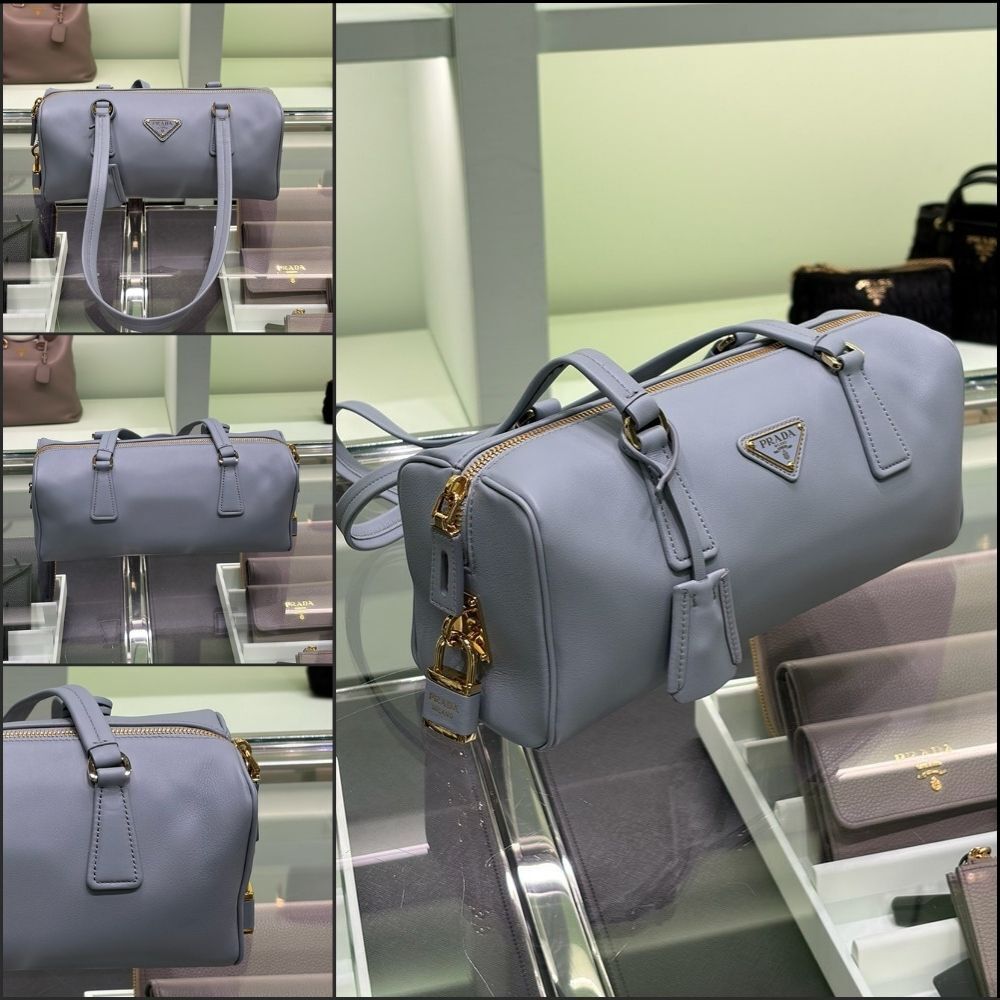 【Prada】Triangle Logo Soft Grained Lock Pendant Top Handle