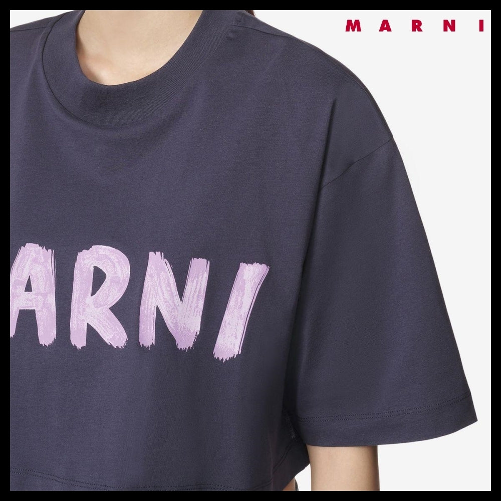 MARNI Logo Crop Short-Sleeve T-shirt Blue-Black