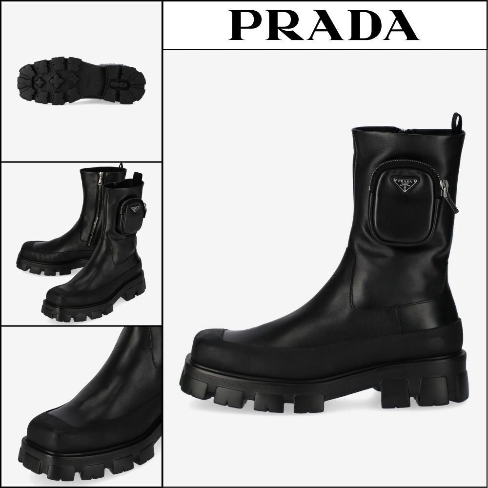 ◆PRADA◆ Cobblestone ブーツ Boots Black 厚底 レザー