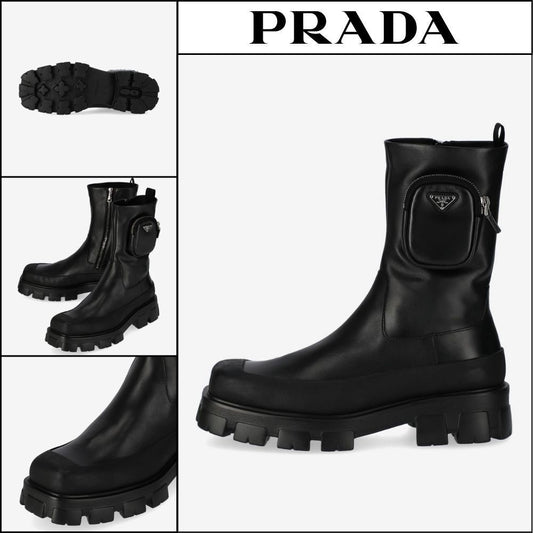 ◆PRADA◆ Cobblestone ブーツ Boots Black 厚底 レザー