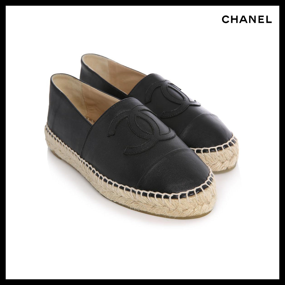 【Chanel】Lambskin Espadrille Women's Black Slip-On