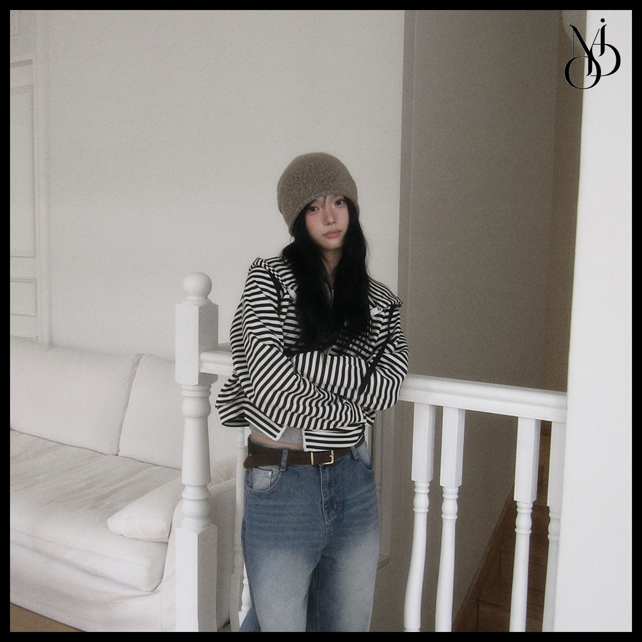 【MODIMOOD】Labu Stripe Two-Way Hoodie Zip-Up 2 Colors