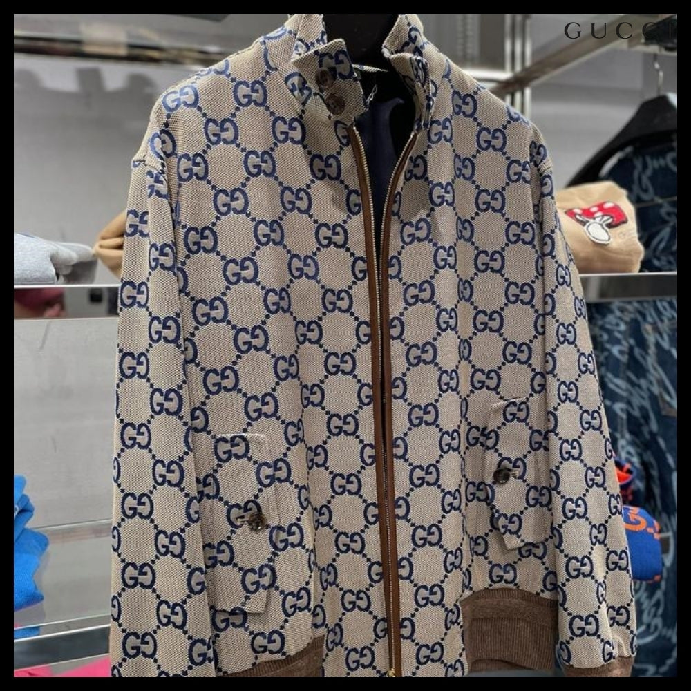 【GUCCI】GG Canvas Cotton Blend Blouson Jacket Beige Blue