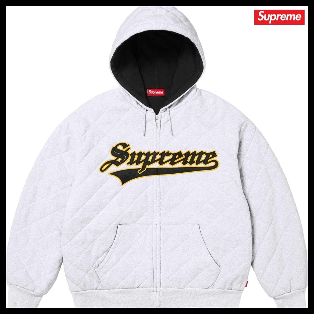 【Supreme】Quilted Zip Up Hooded Sweatshirt Ash Grey 25FW