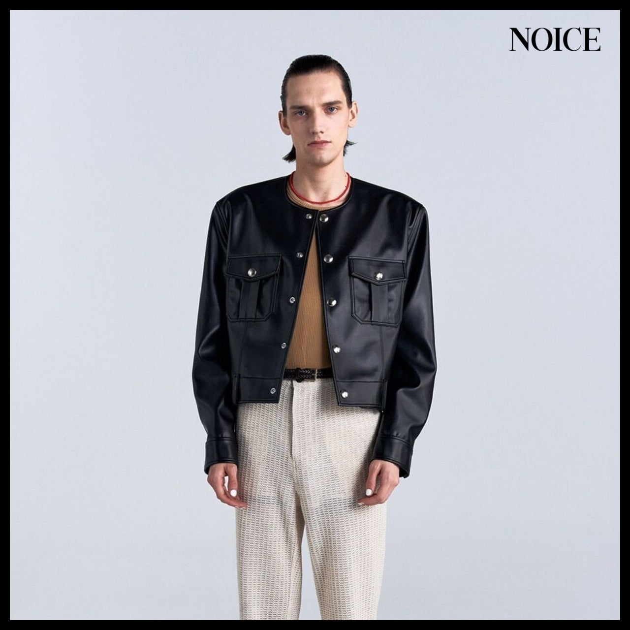 【NOICE】M Pure Collar Leather Jacket Black