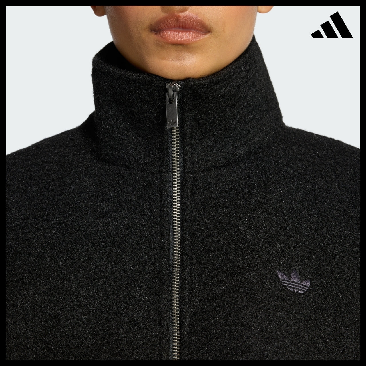 【ADIDAS】Fleece Black Full Zip Jacket Fleece Jacket