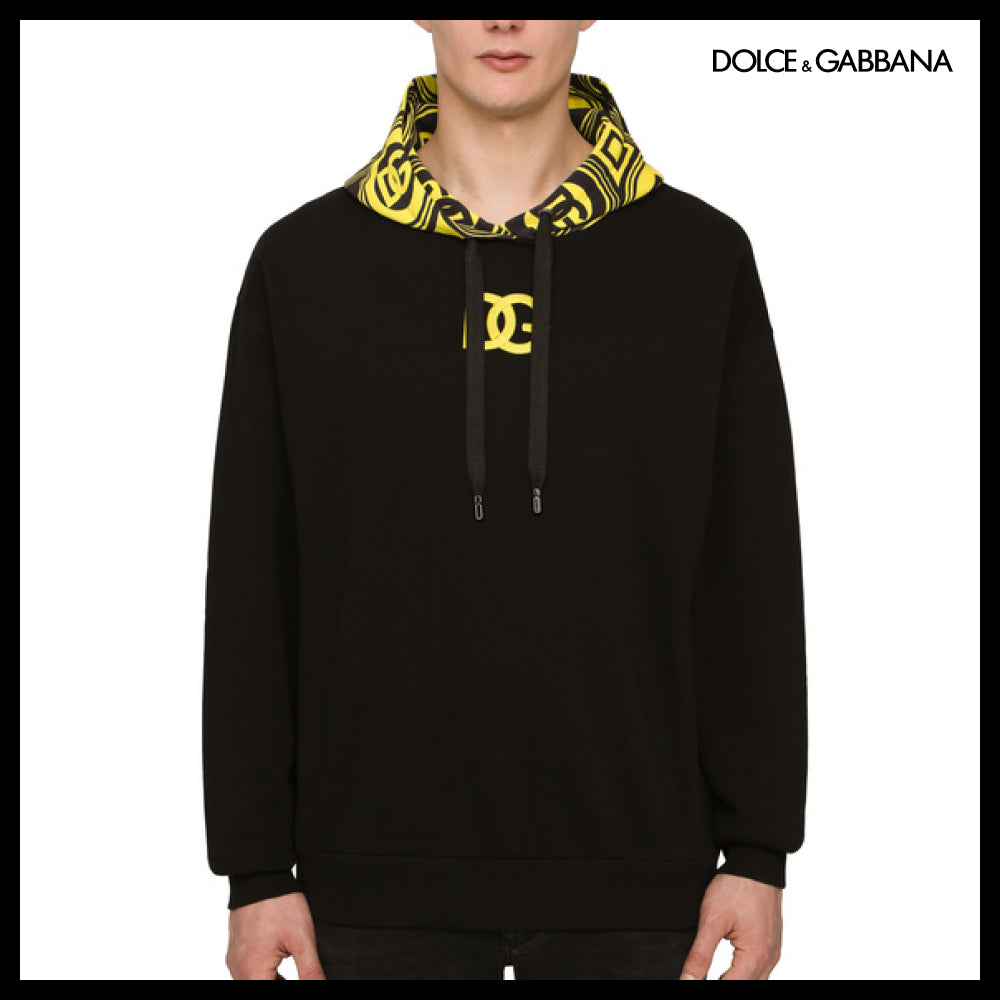 【Dolce & Gabbana Jersey Hoodie with DGPrint and Embroidery