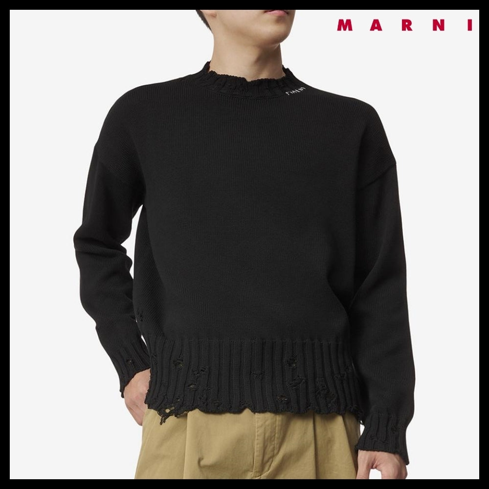 【MARNI】Crew Neck Distressed Knit Black