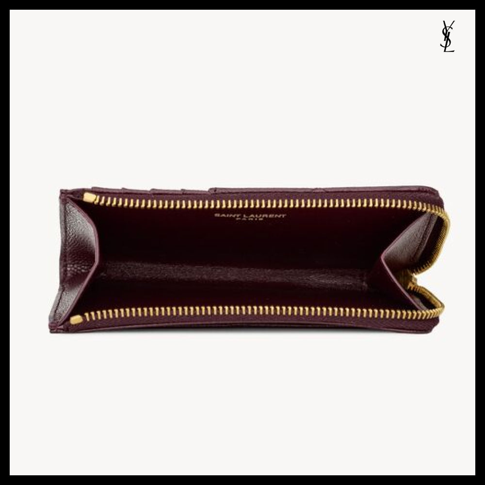 【Saint Laurent】Leather CASSANDRE BIJOU Zipped Card Case