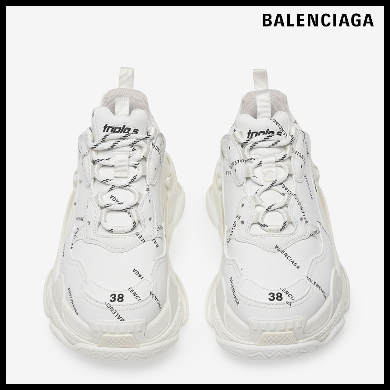 【BALENCIAGA】Triple S Sneaker Allover Logo White Black