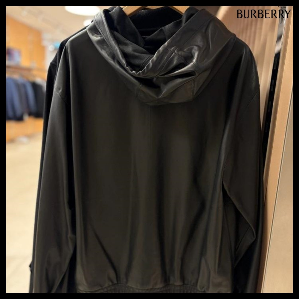 【Burberry】B Shield Lambskin Hooded T-Shirt Black