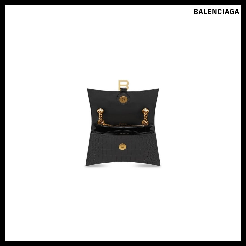 【BALENCIAGA】Crush Small Chain Bag Crocodile Embossed Black