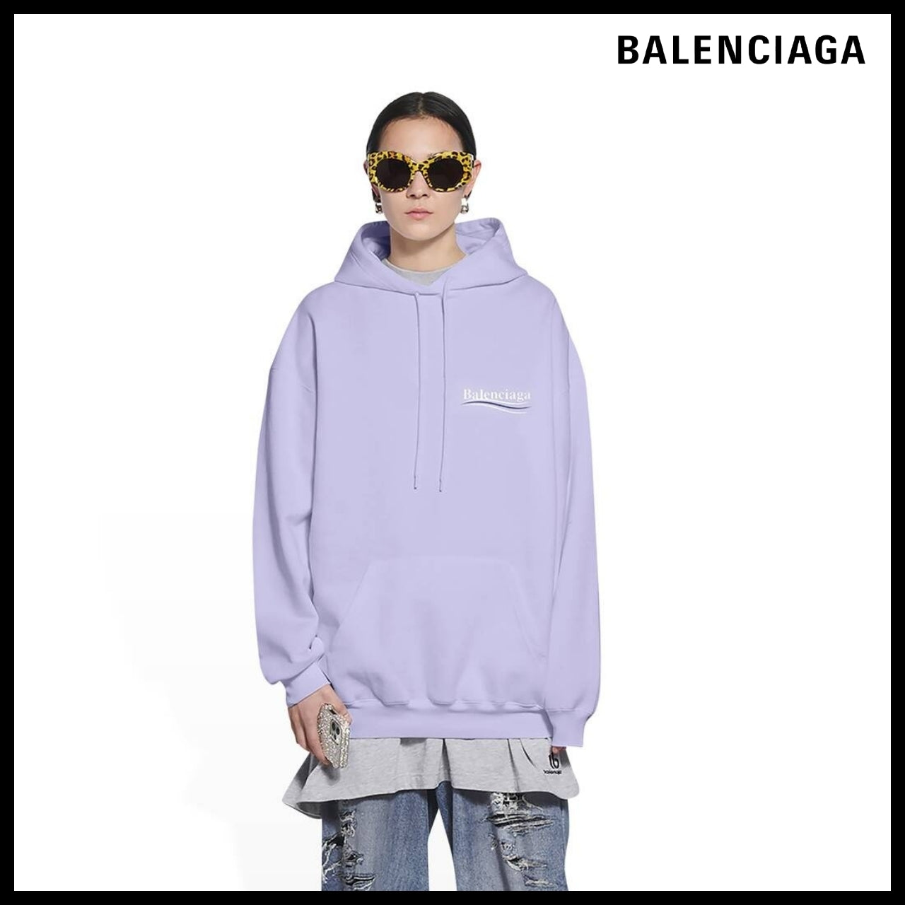 【BALENCIAGA】Political Campaign Hoodie Medium Fit Purple
