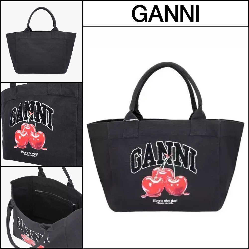 【Ganni】Cherry Print Medium Shopper Tote cherry shopper