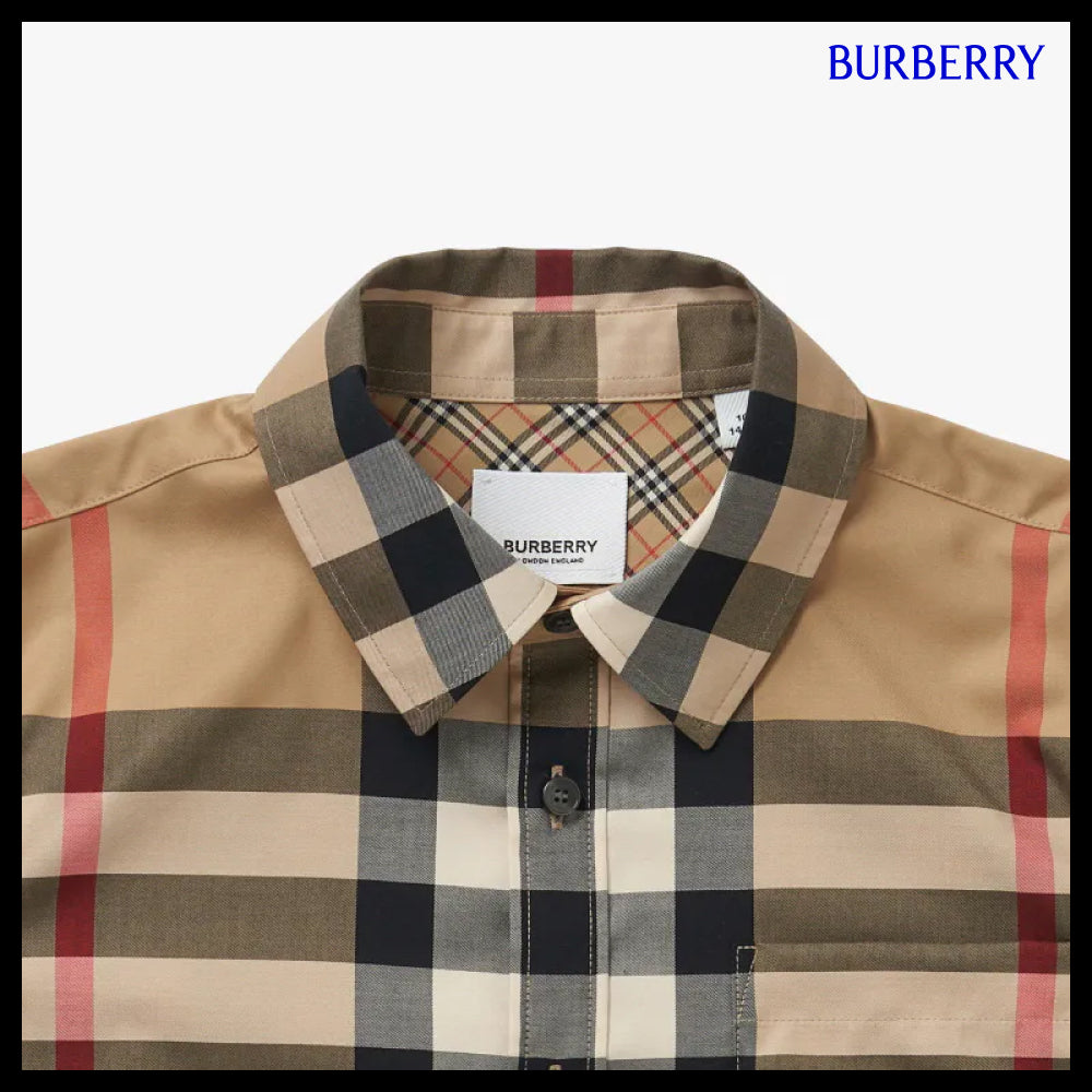 【Burberry】Check Stretch Boys’ Short Sleeve Shirt