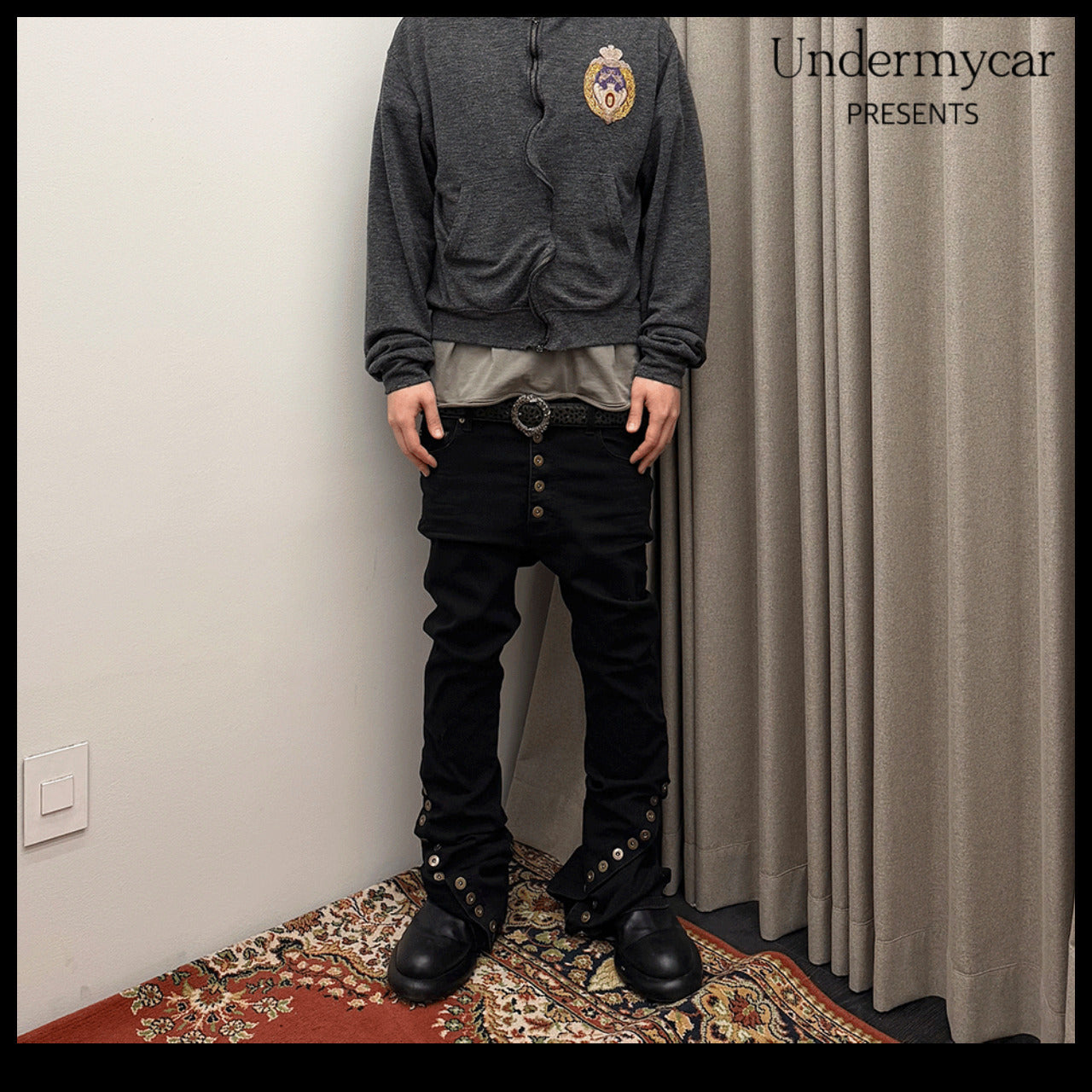 【Undermycar】Cowboy Spur Flare Jeans Black