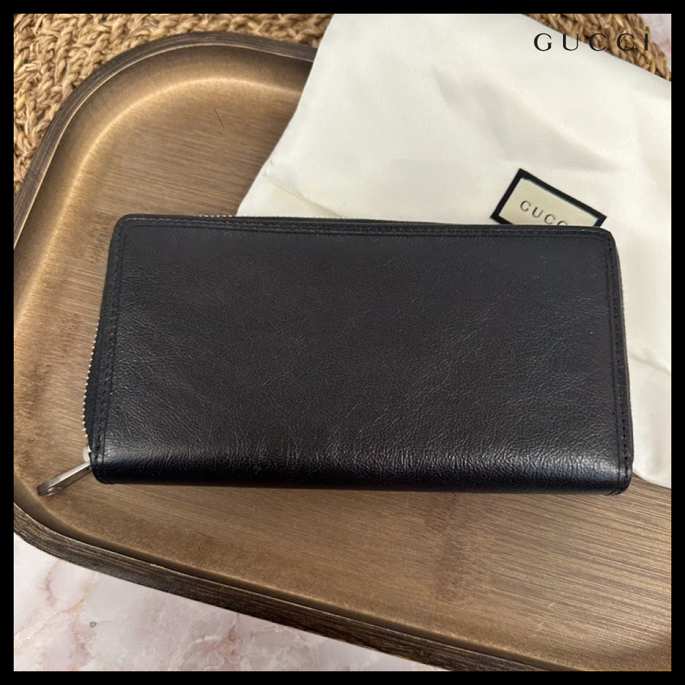 【GUCCI】Interlocking G Calf Leather Zip-Around Long Wallet