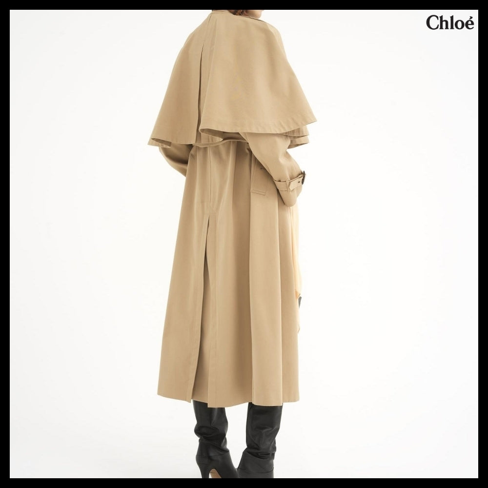 【Chloe】Classic Trench Coat in Cotton Gabardine with Cape