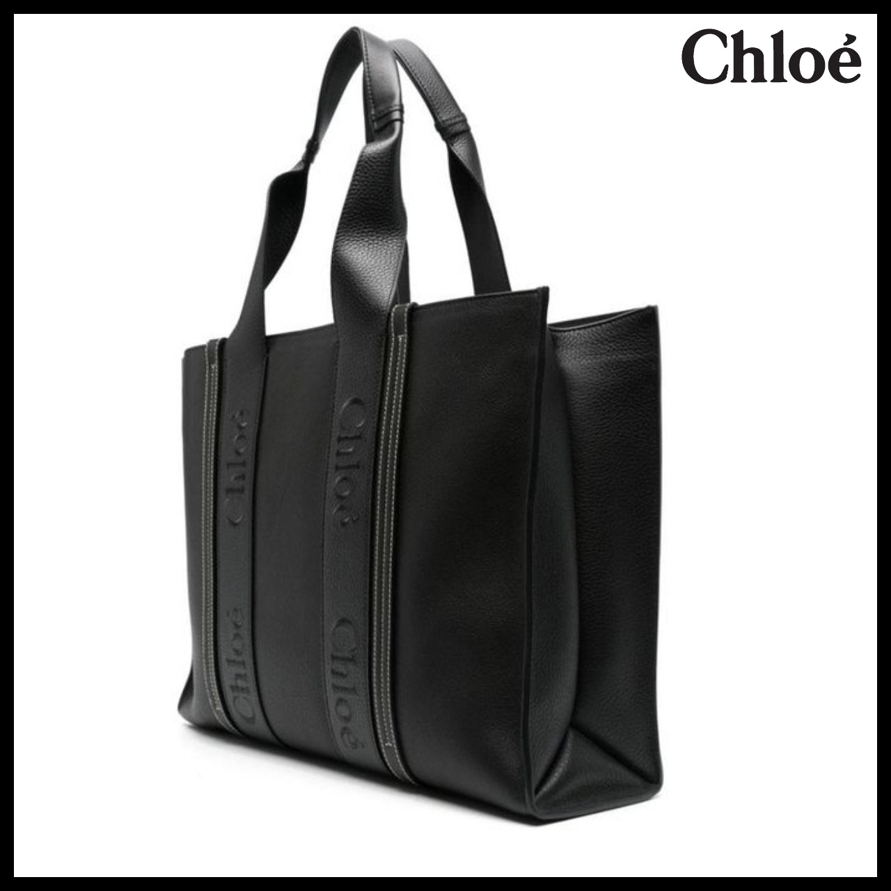 【Chloe】Woody Leather Medium Tote Bag Black