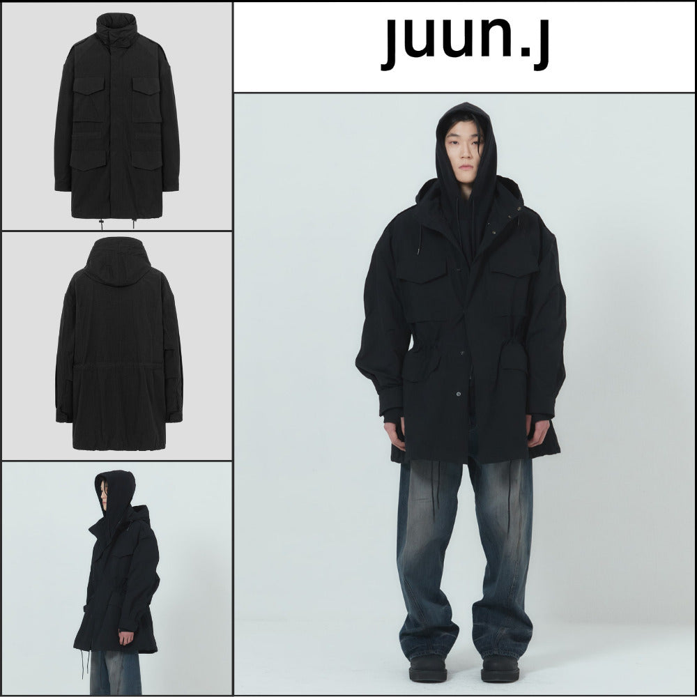 【JUUN.J】Nylon Cotton Waist String M-65 Field Jacket Black