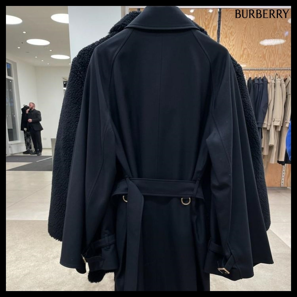 【Burberry】COTNESS Wool Blend Trench Coat Black