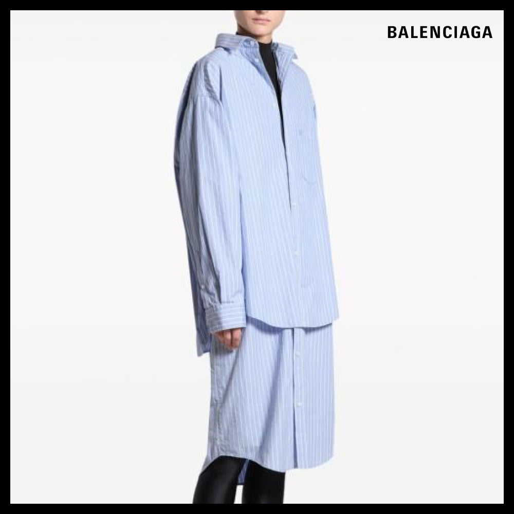 【BALENCIAGA】BB Classic Layered Shirt Dress Blue