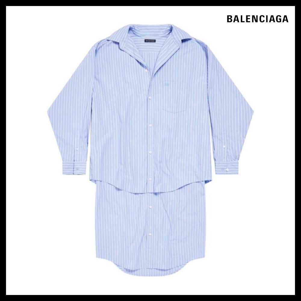 【BALENCIAGA】BB Classic Layered Shirt Dress Blue