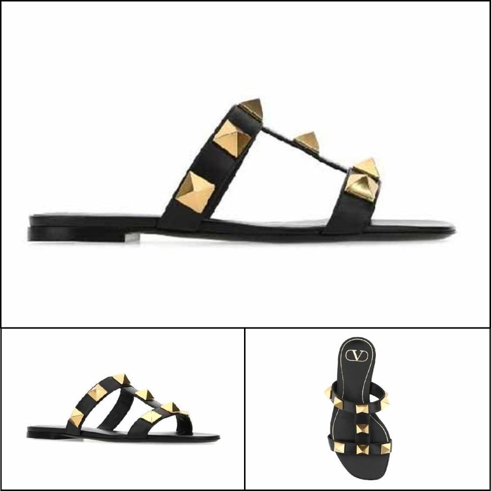 【VALENTINO】Big Stud Roman Flat Calfskin Black Women’s