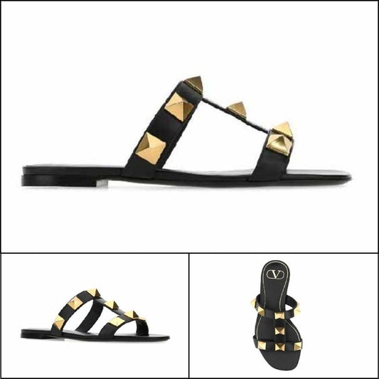 【VALENTINO】Big Stud Roman Flat Calfskin Black Women’s