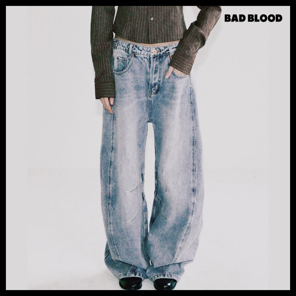 【BADBLOOD】Charlie Barrel Jeans - Light Blue