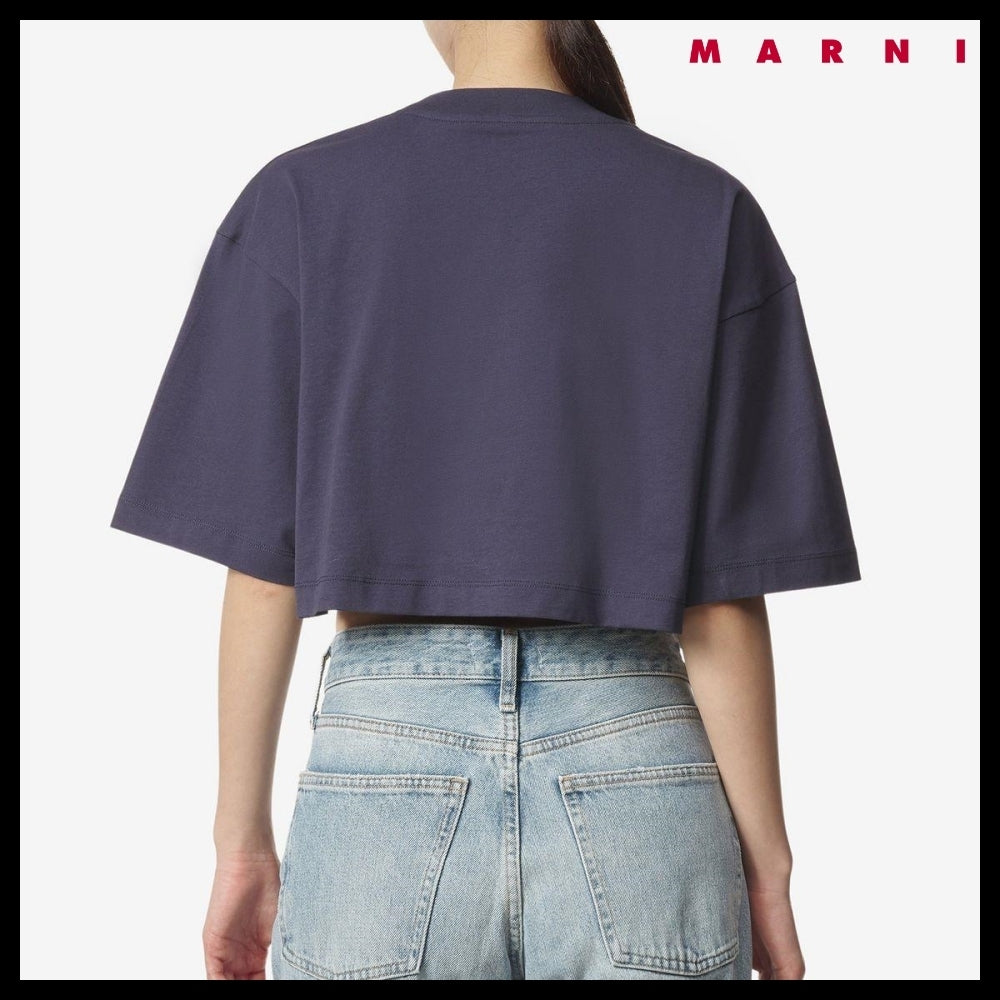 MARNI Logo Crop Short-Sleeve T-shirt Blue-Black