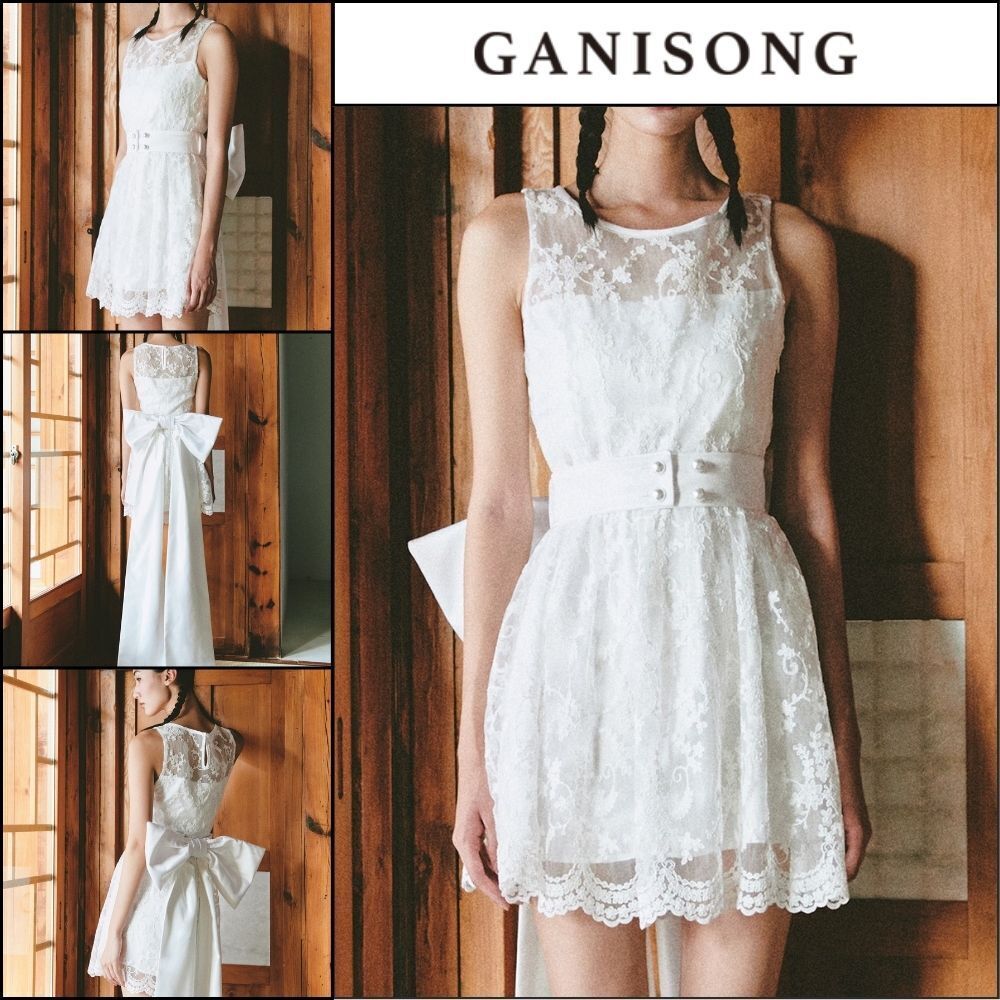 【GANISONG】Bridal Almond Mini Dress White