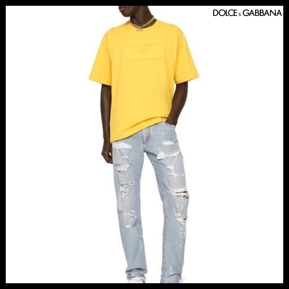 【Dolce&Gabbana】COTTON T SHIRT EMBOSSED LOGO YELLOW