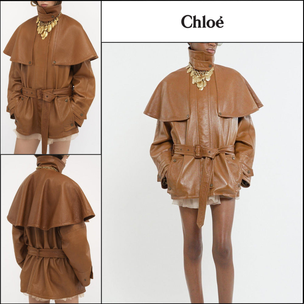 【Chloe】Short Cape Trench Coat in Ochre Delight
