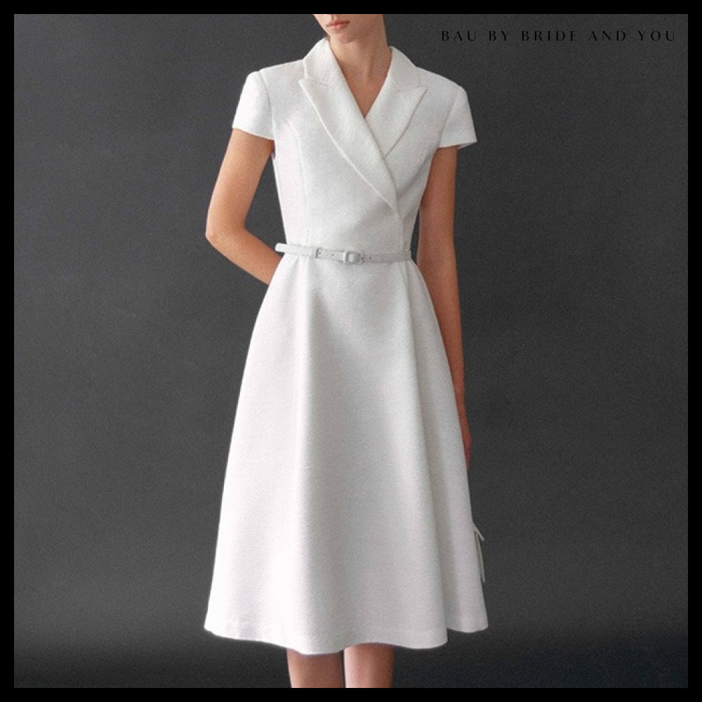 【BAU】VERONICA Peaked collar capsleeve flared midi tweed